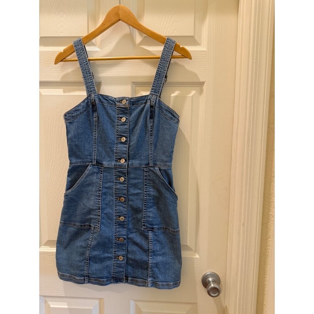 H&M Divided Stretch Denim Button-Front Overall Dress With Pockets US Size 6